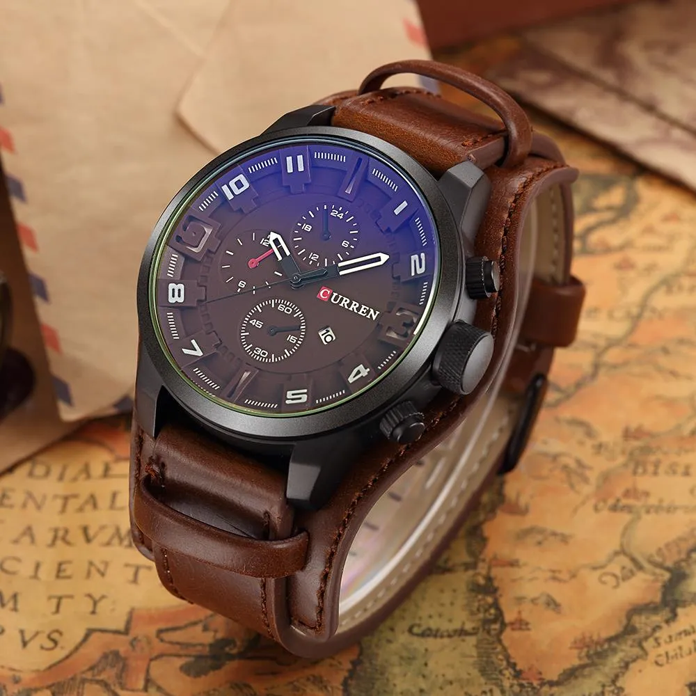 Brand Luxury Mens Wristwatch Leather Military Waterproof