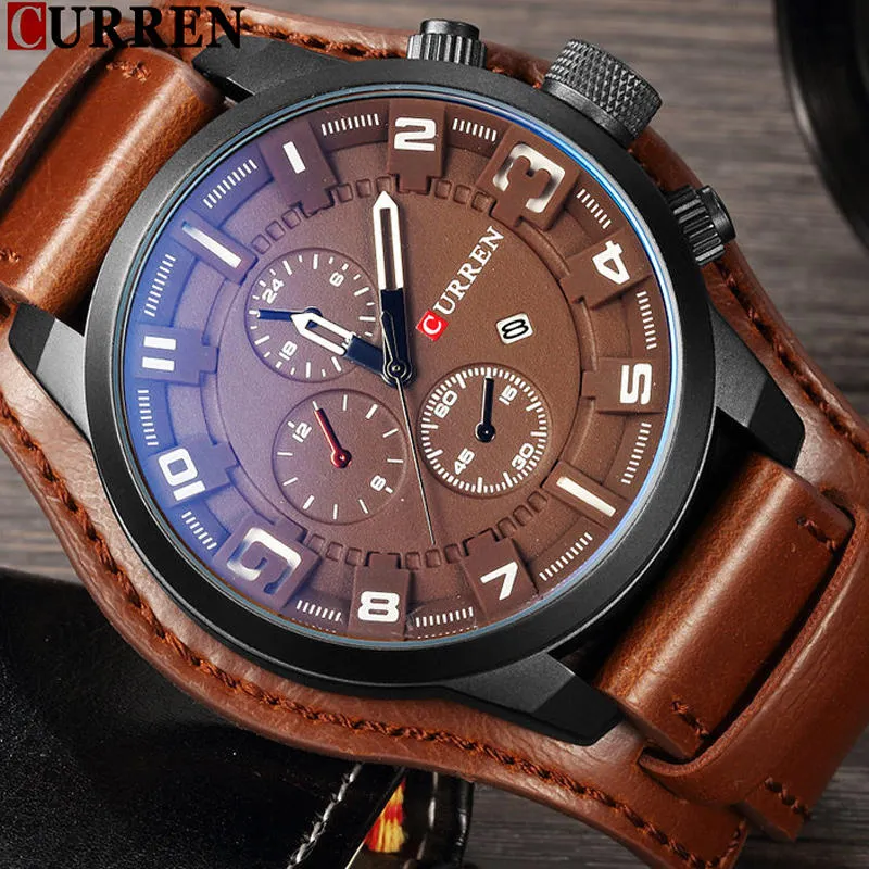 Brand Luxury Mens Wristwatch Leather Military Waterproof