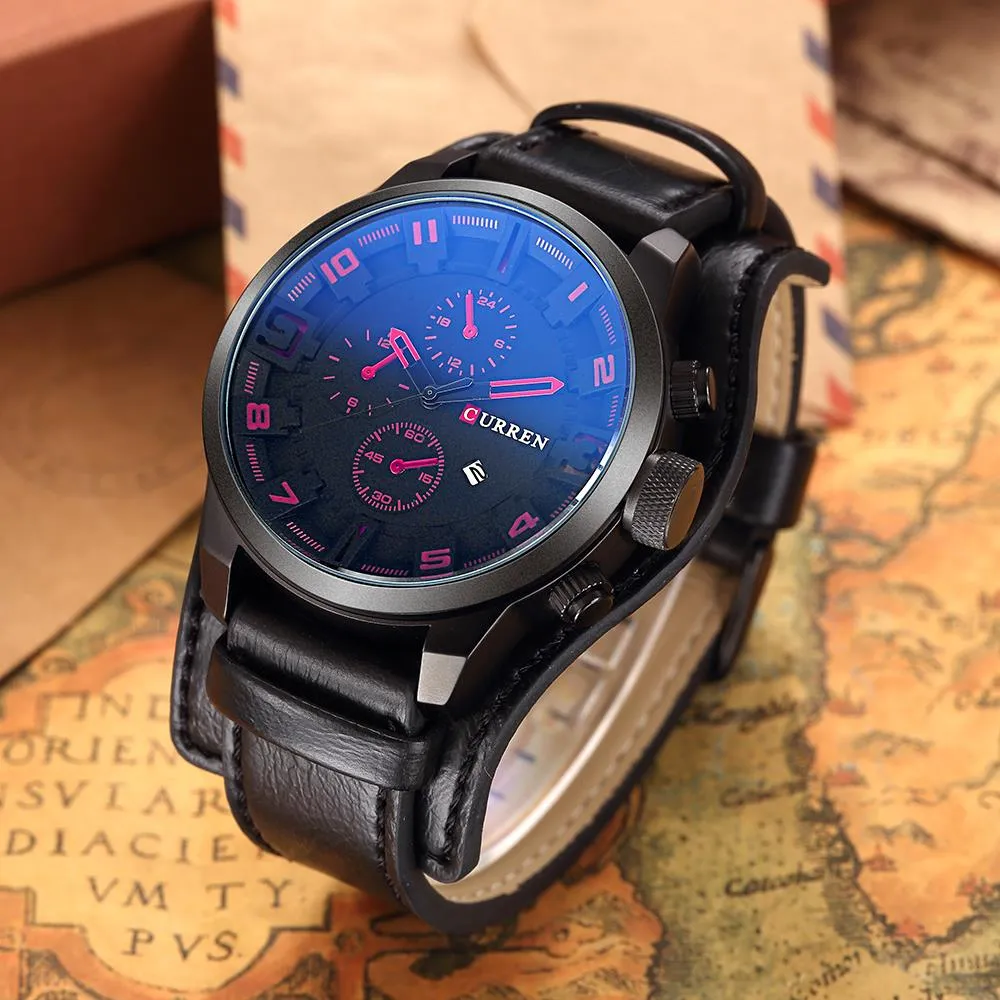 Brand Luxury Mens Wristwatch Leather Military Waterproof