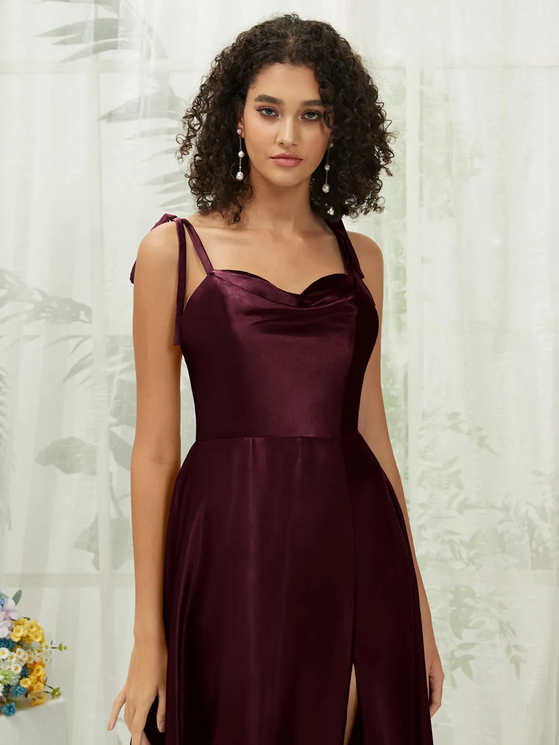 Cabernet Satin Sweetheart Adjustable Straps Formal Gown With Pocket