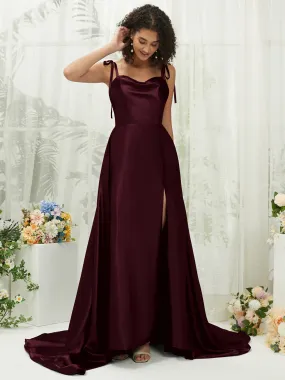 Cabernet Satin Sweetheart Adjustable Straps Formal Gown With Pocket