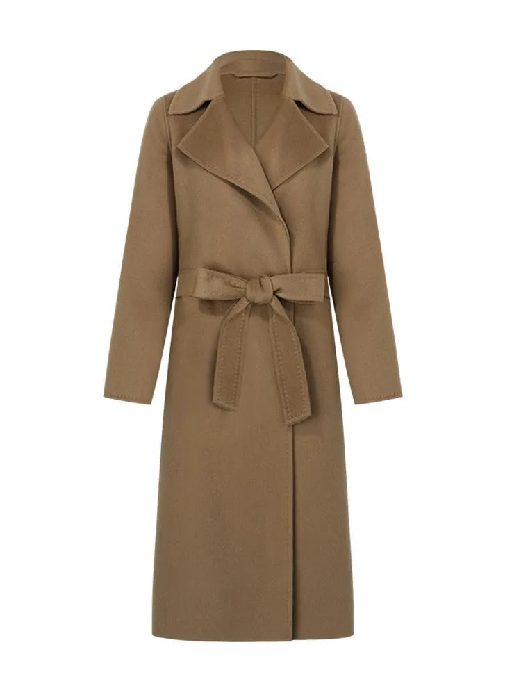 Camel Pure Cashmere Lapel Women Coat