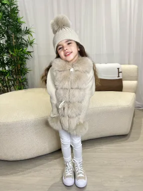 Childrens Beige Luxury Fur Cardigan