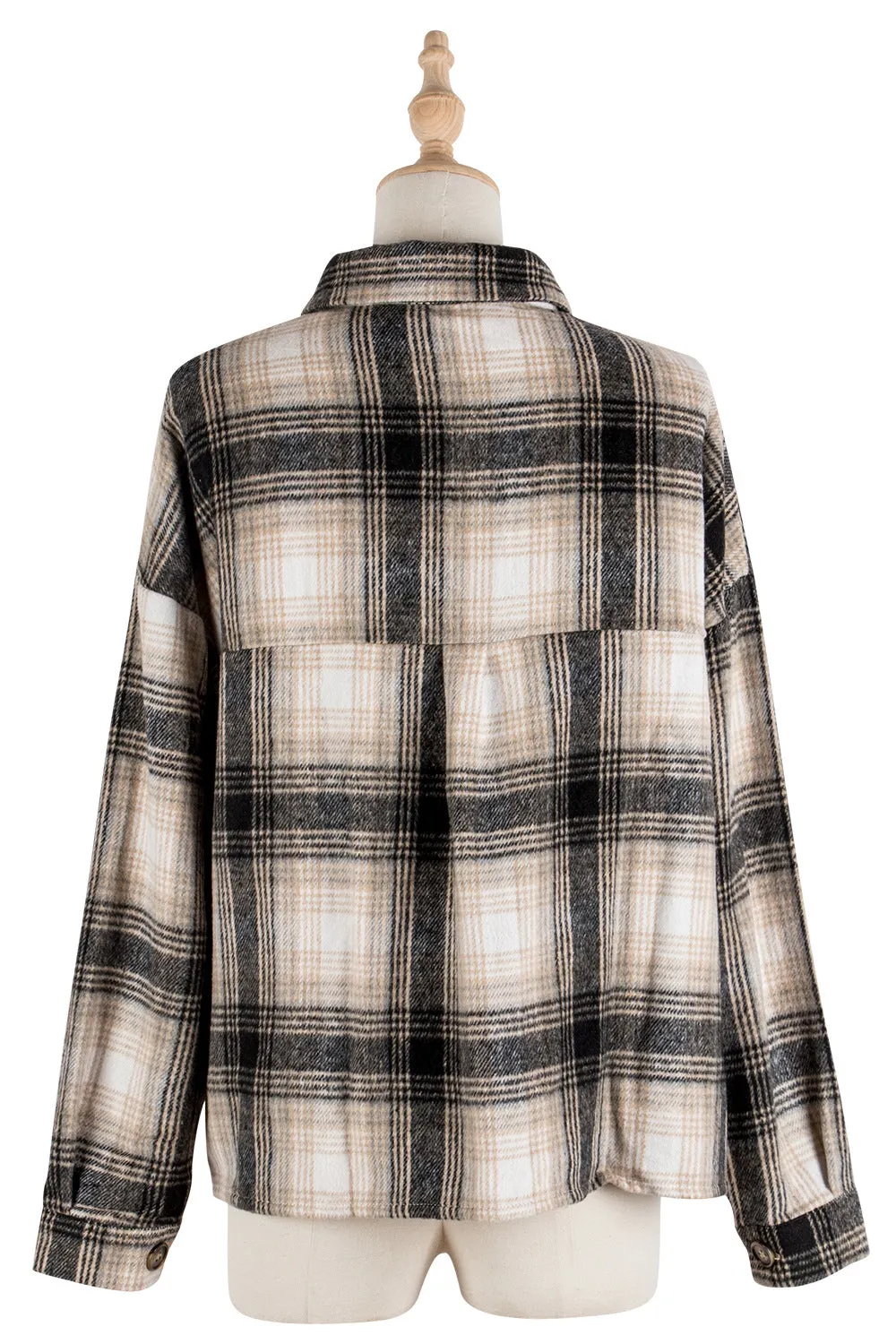 Colorblock Plaid Faux Wool Jacket Flannel Shirt Jacket