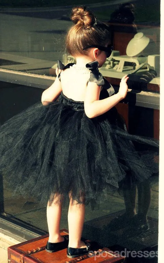 Cool Black Tulle Little Girl Dresses, Affordable Flower Girl Dresses, Little Black Dress, FG044