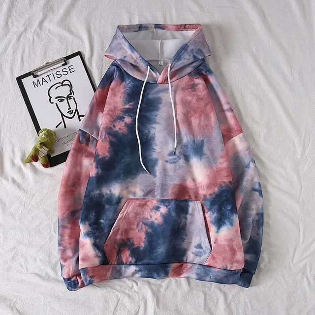 Cotton Colorful Women Hoodies oversized clothes Tie Dye Printed Long Sleeve Hooded Women's Tops Korean Loose Pullover Sweatshirt