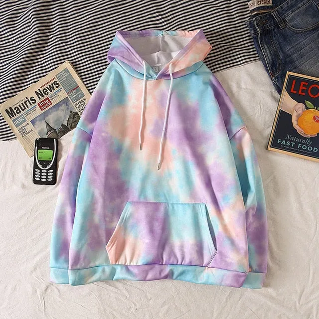 Cotton Colorful Women Hoodies oversized clothes Tie Dye Printed Long Sleeve Hooded Women's Tops Korean Loose Pullover Sweatshirt