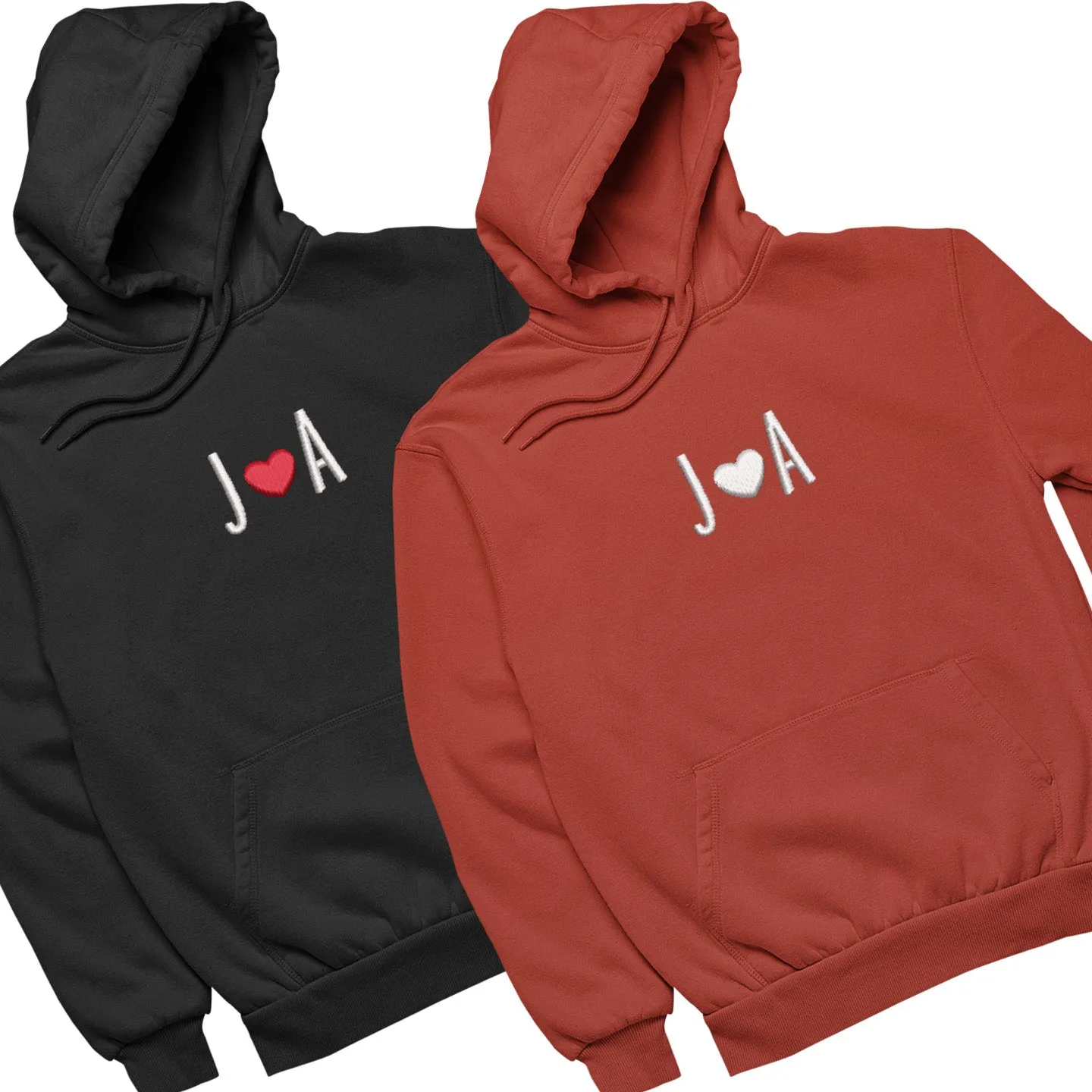 Custom Embroidered Matching Couple Hoodies with Your Initials