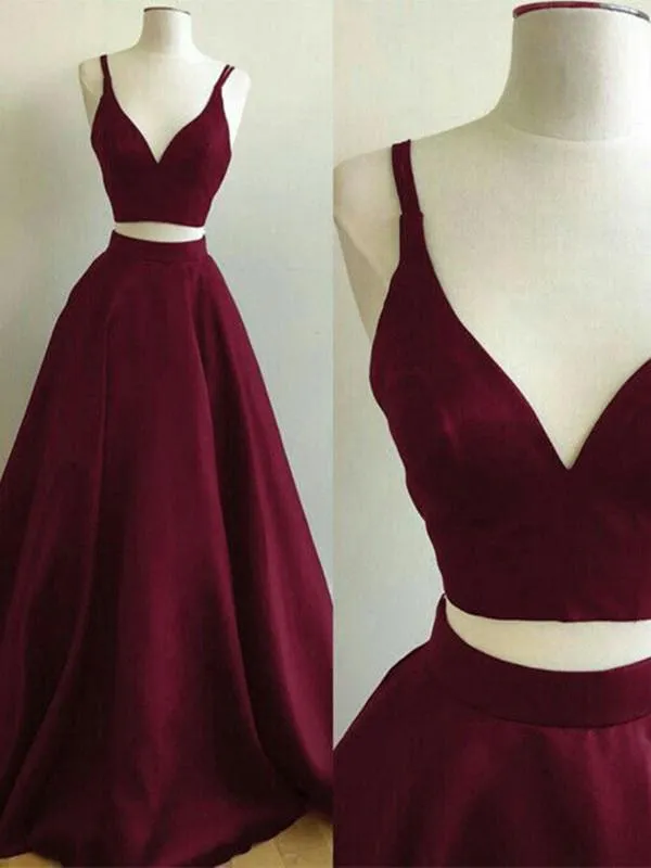 Custom Made 2 Pieces Burgundy/ Black Prom Dress, 2 pieces Formal Dress