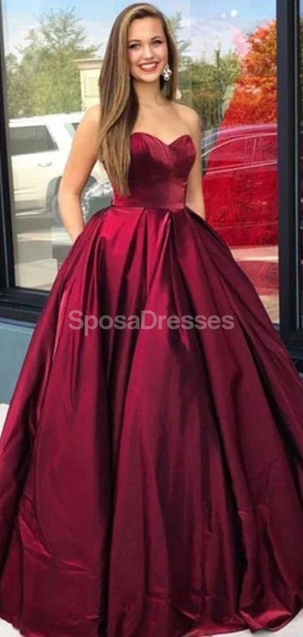 Dark Red Sweetheart A-line Long Evening Prom Dresses, Evening Party Prom Dresses, 12300