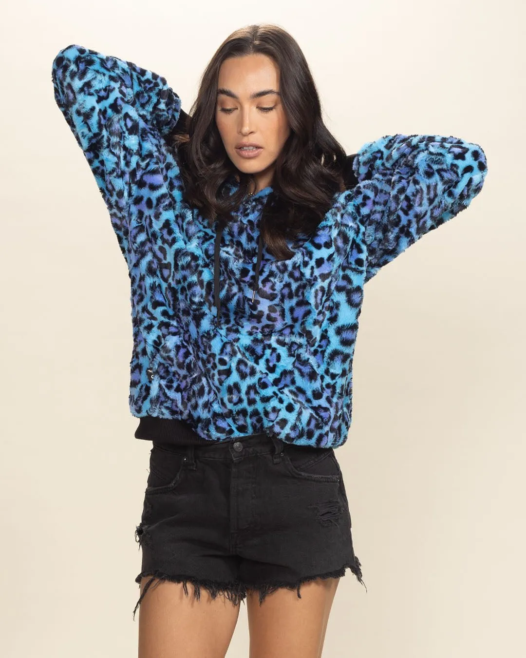 Electric Blue Lynx Classic Collector Edition Ultra Soft Faux Fur Hoodie | Women's