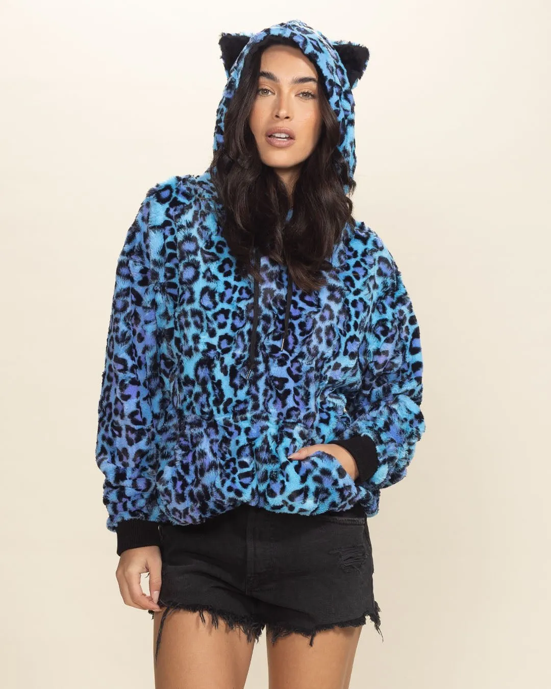 Electric Blue Lynx Classic Collector Edition Ultra Soft Faux Fur Hoodie | Women's