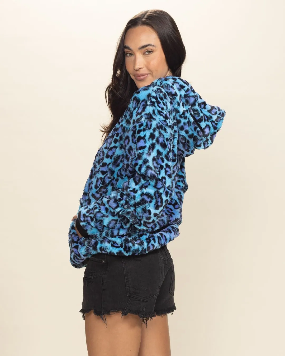 Electric Blue Lynx Classic Collector Edition Ultra Soft Faux Fur Hoodie | Women's