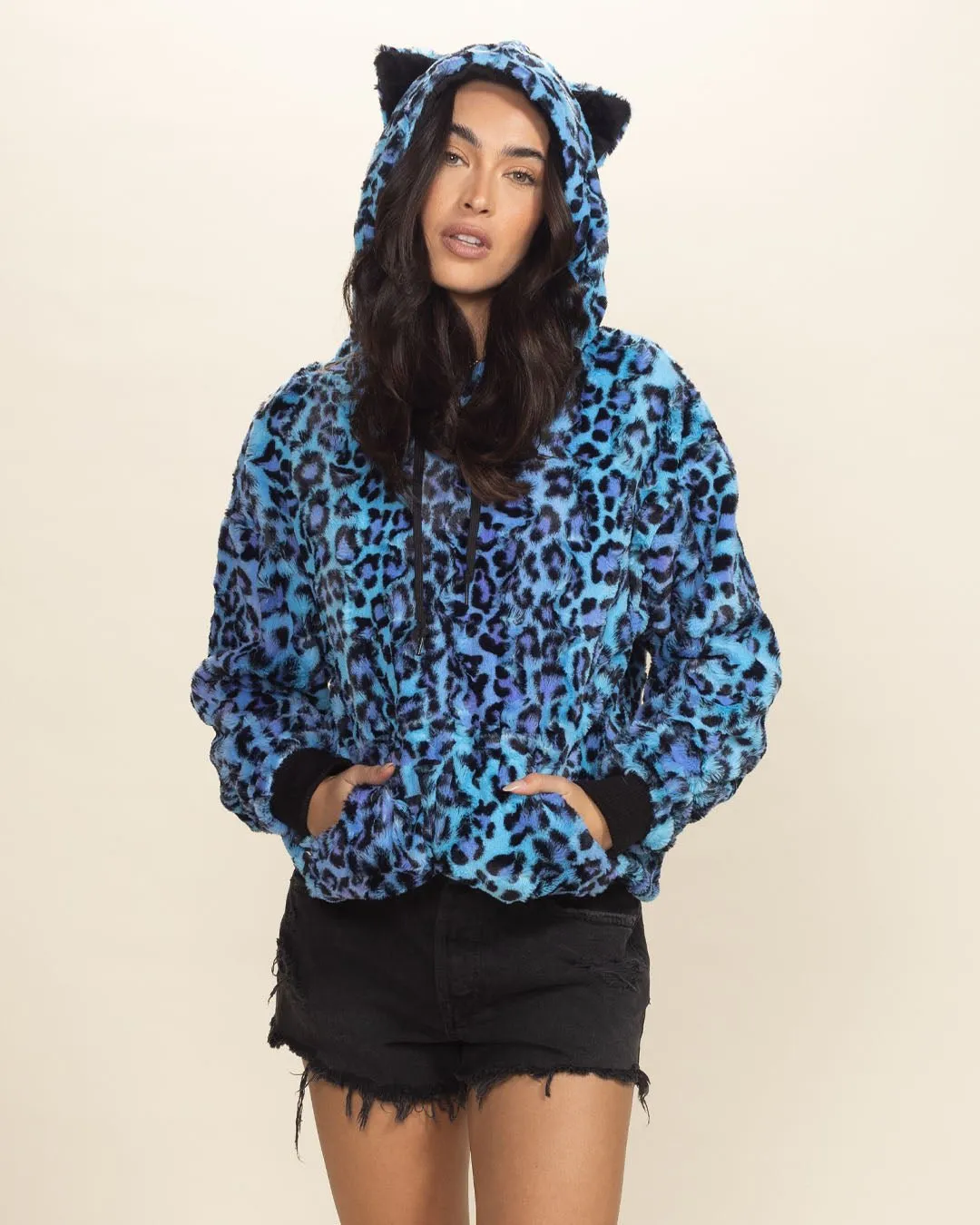 Electric Blue Lynx Classic Collector Edition Ultra Soft Faux Fur Hoodie | Women's