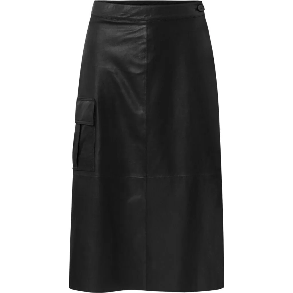 ElissaDEP Underknee Leather Skirt / 50906 - Black (Nero)