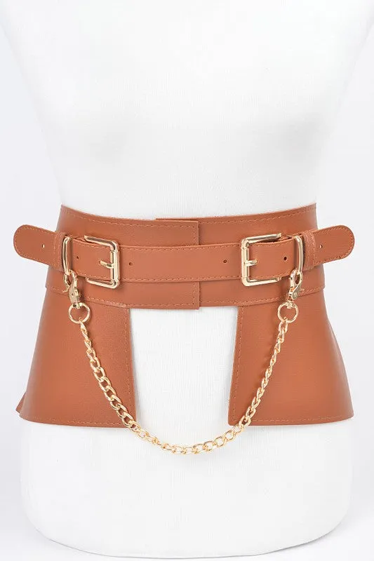 Faux Leather Metal Chain Skirt Belt