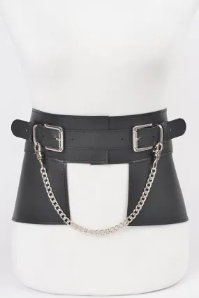 Faux Leather Metal Chain Skirt Belt