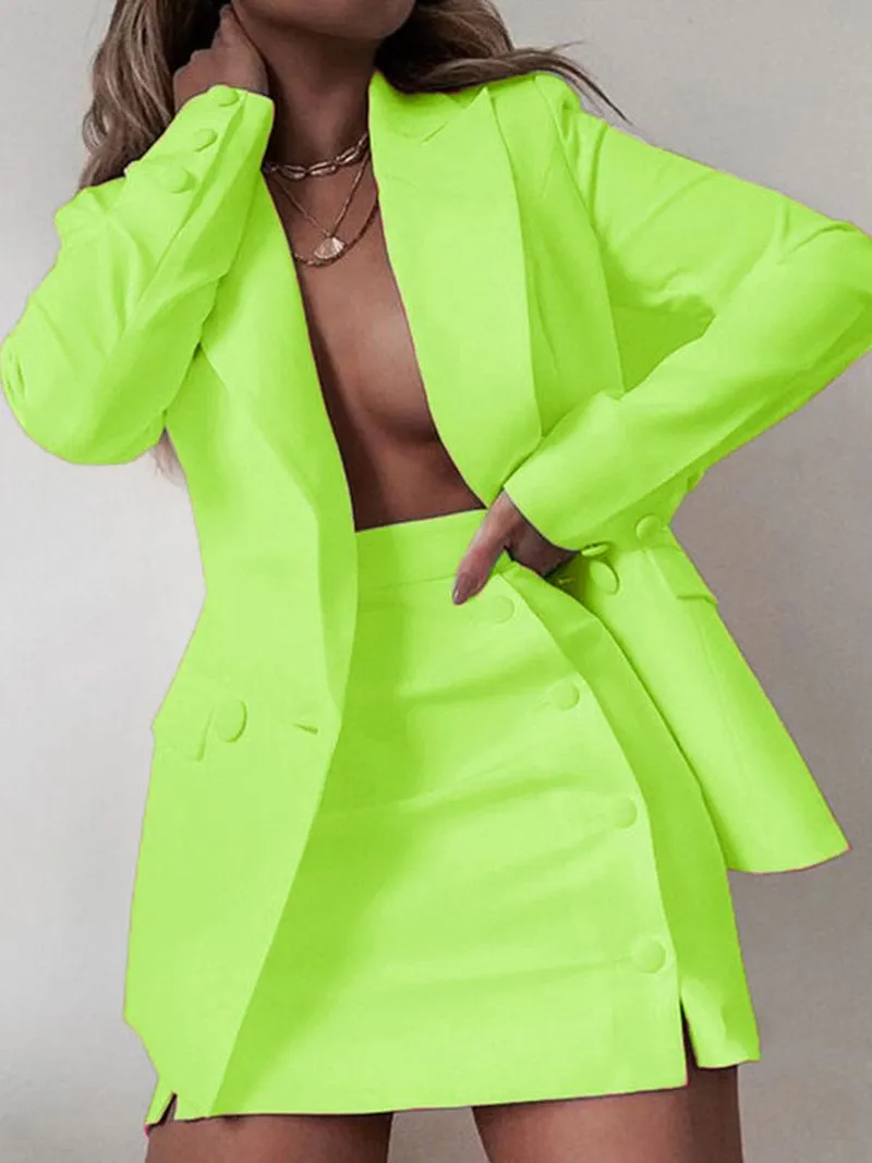 Formal Blazer With Skirt Button Jacket Skirt Suits Shorts Set