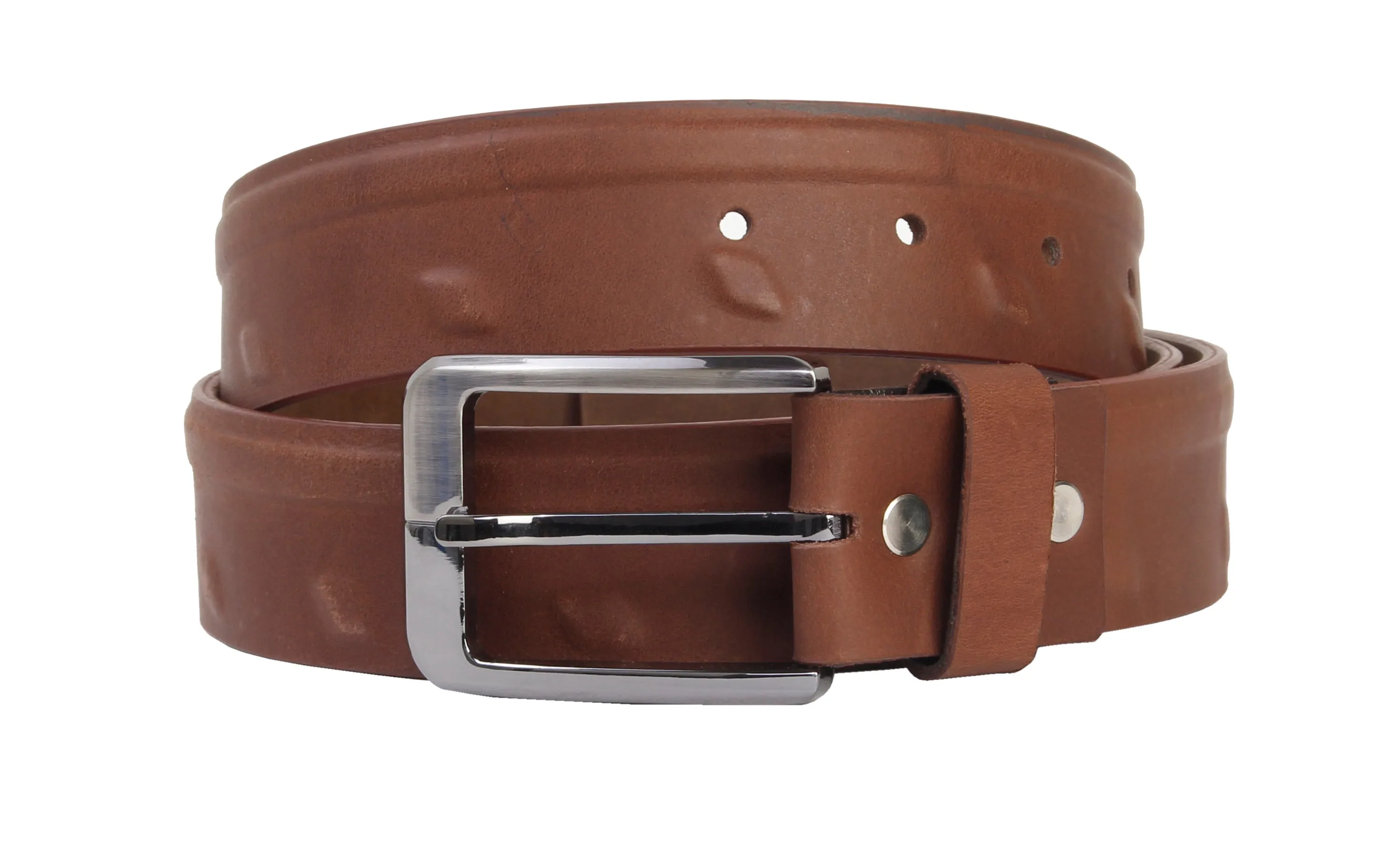 Formal Oillpullup Rib & Emboss Leather Mens belt