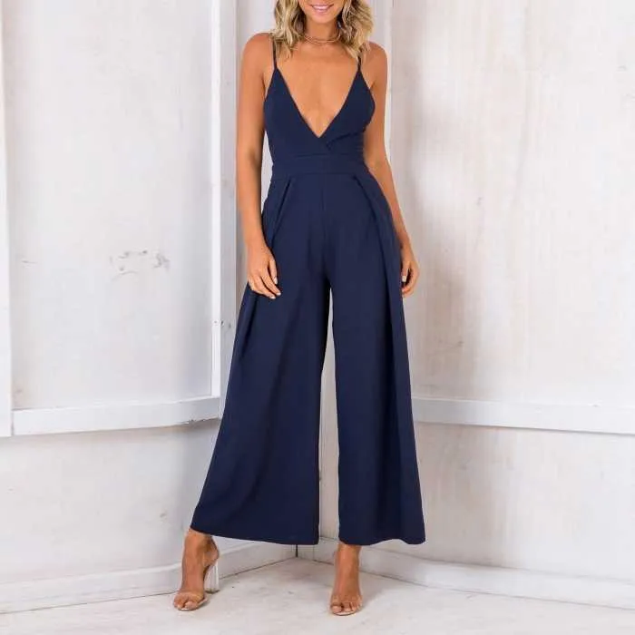 Formal Sleeveless Wrap Front Wide Leg Palazzo Jumpsuit