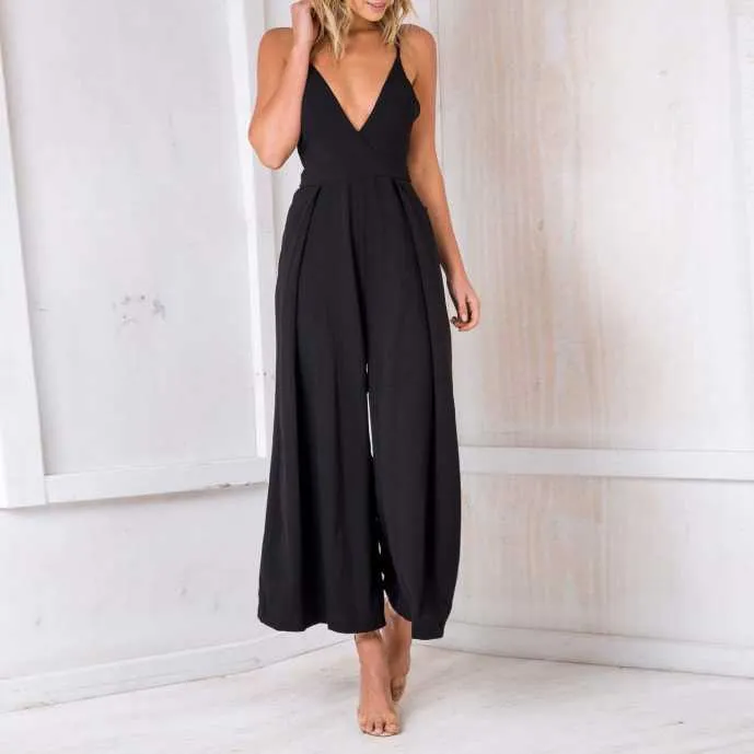 Formal Sleeveless Wrap Front Wide Leg Palazzo Jumpsuit