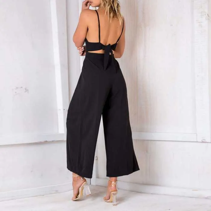 Formal Sleeveless Wrap Front Wide Leg Palazzo Jumpsuit