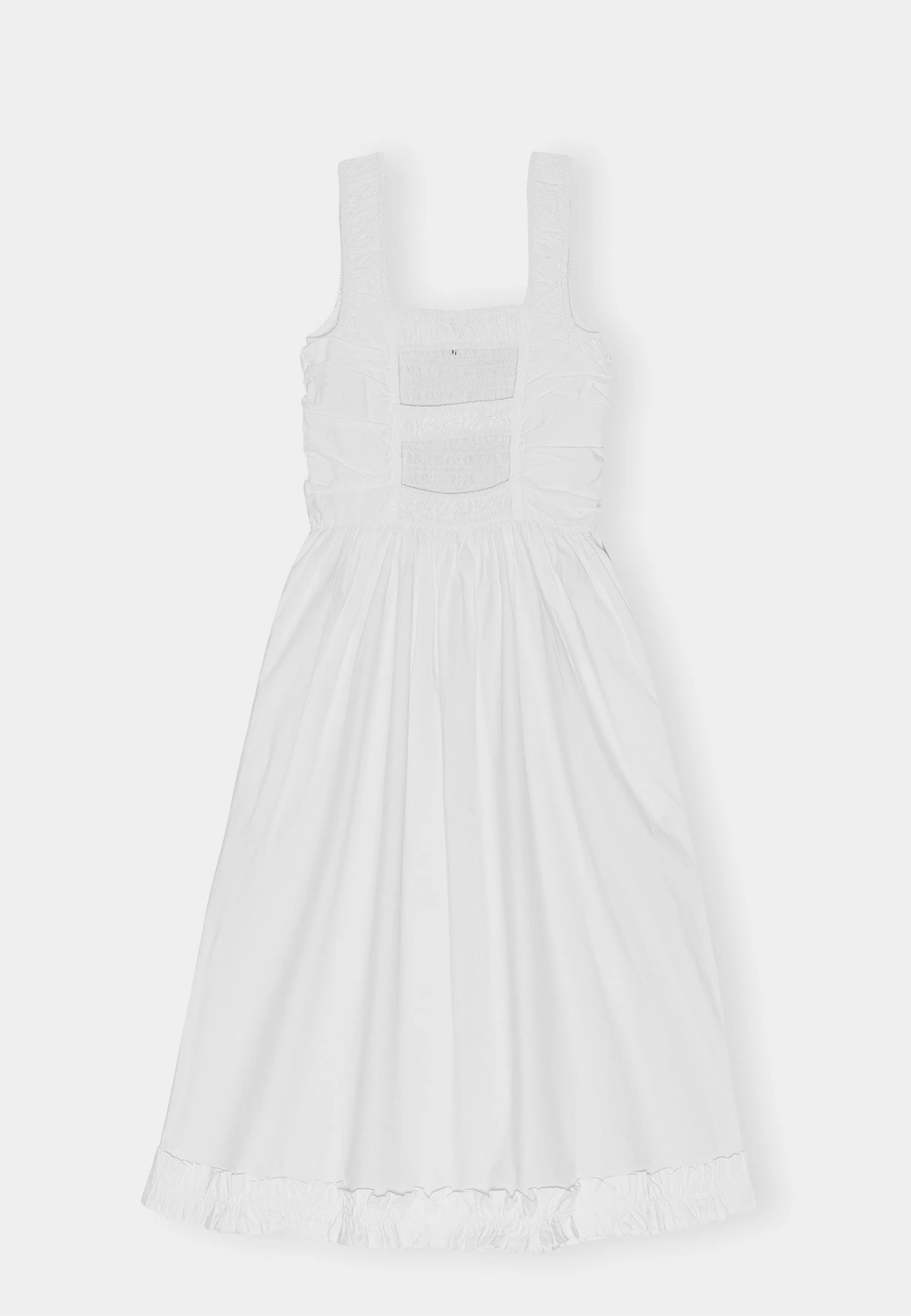 Ganni Cotton Poplin Midi Strap Smock Dress White