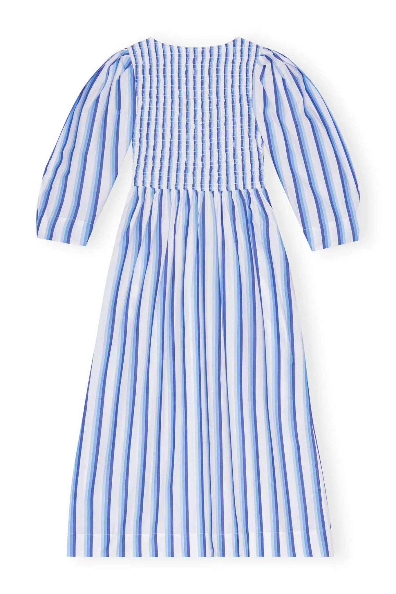 Ganni Stripe Cotton Open-neck Smock Long Dress