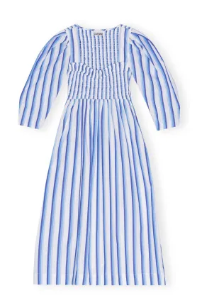 Ganni Stripe Cotton Open-neck Smock Long Dress