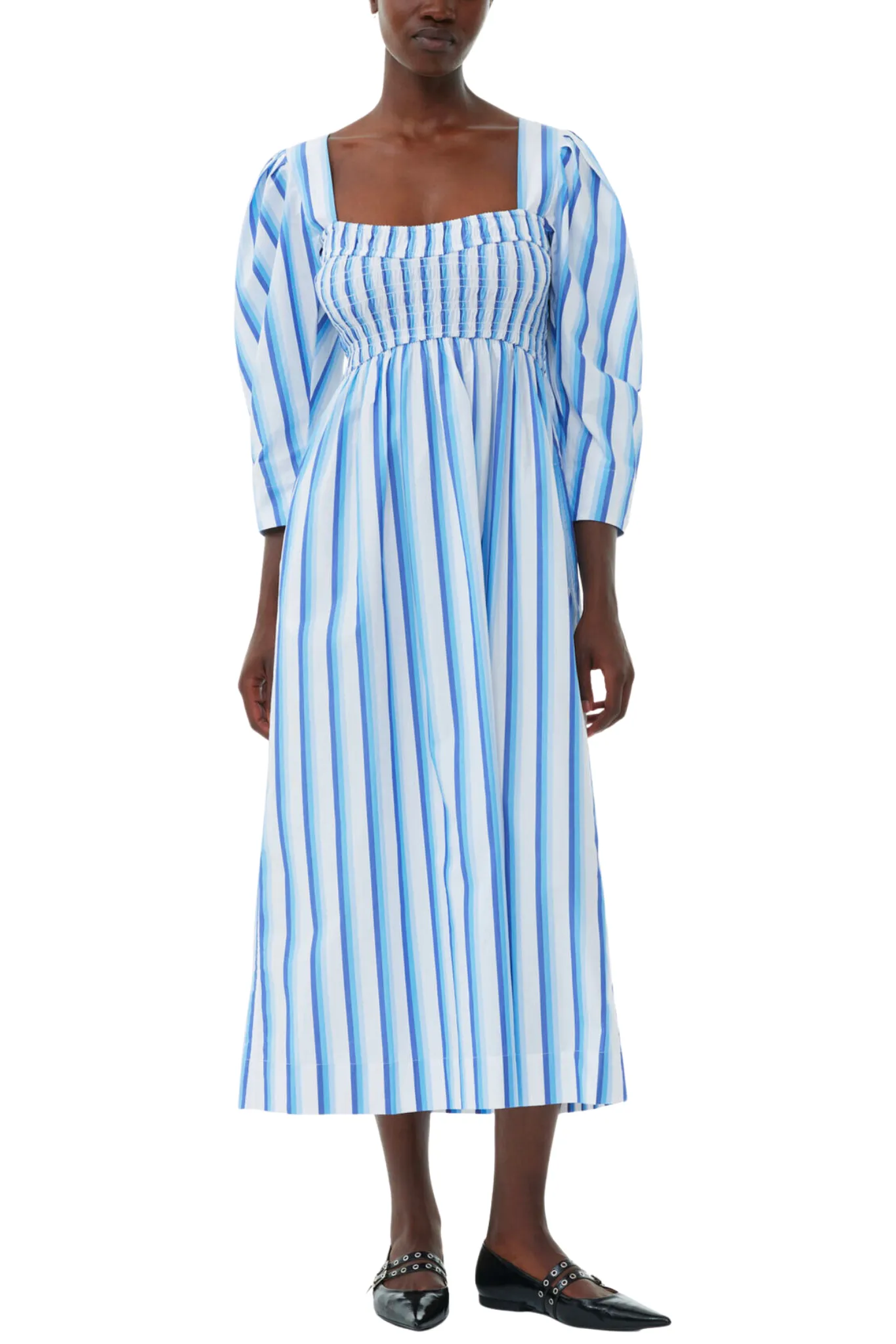 Ganni Stripe Cotton Smock Maxi Dress