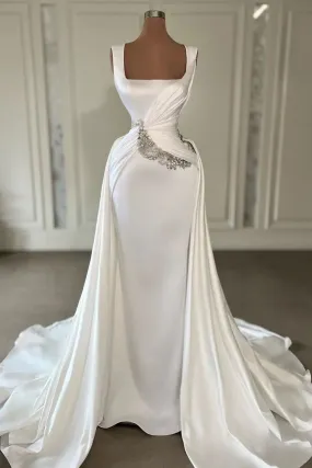 Gorgeous Sheath Train Bridal Wedding Dresses Gowns White Formal Prom Dresses SH1298