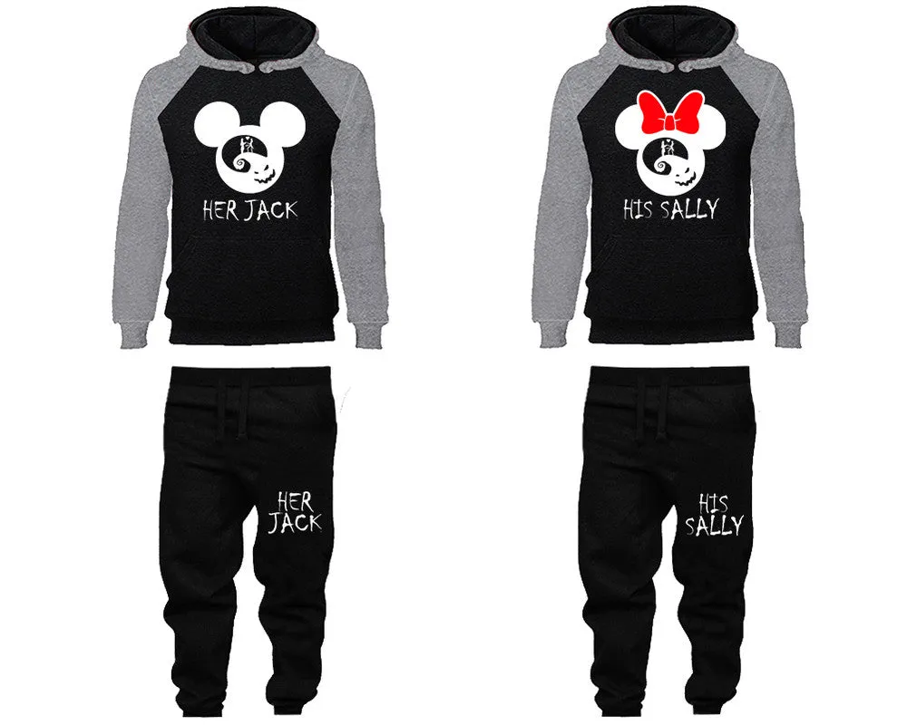 Her Jack His Sally Couple Matching Raglan Hoodies and Jogger Pants