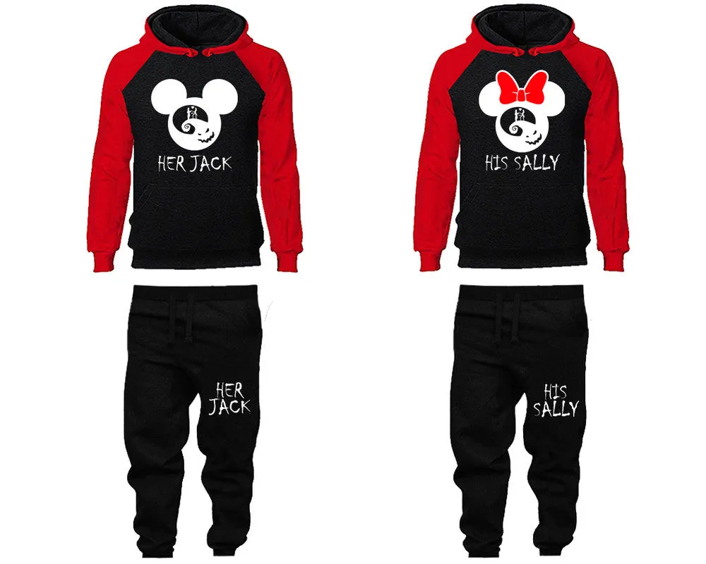 Her Jack His Sally Couple Matching Raglan Hoodies and Jogger Pants