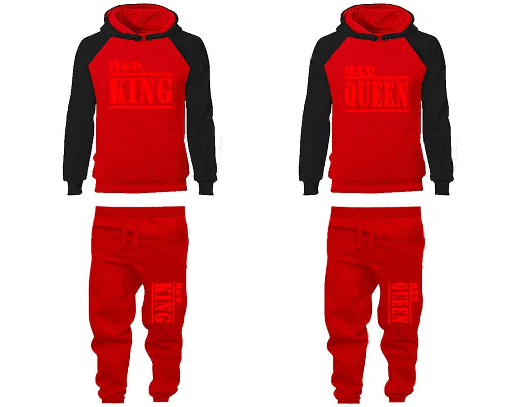 Her King His Queen Couple Hoodies and Jogger Pants, Matching Top and Bottom Set