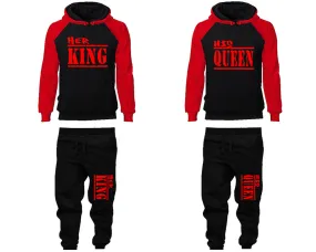 Her King His Queen Couple Hoodies and Jogger Pants, Matching Top and Bottom Set