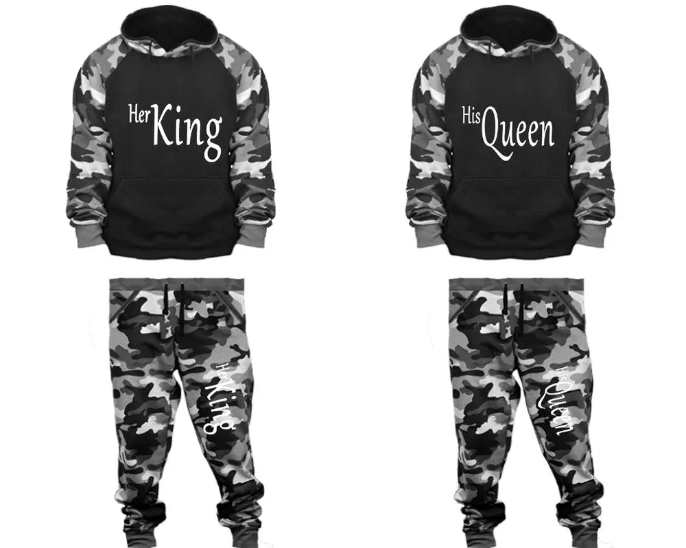 Her King His Queen Couple Matching Camo Hoodies and Camo Jogger Pants Sold Separately