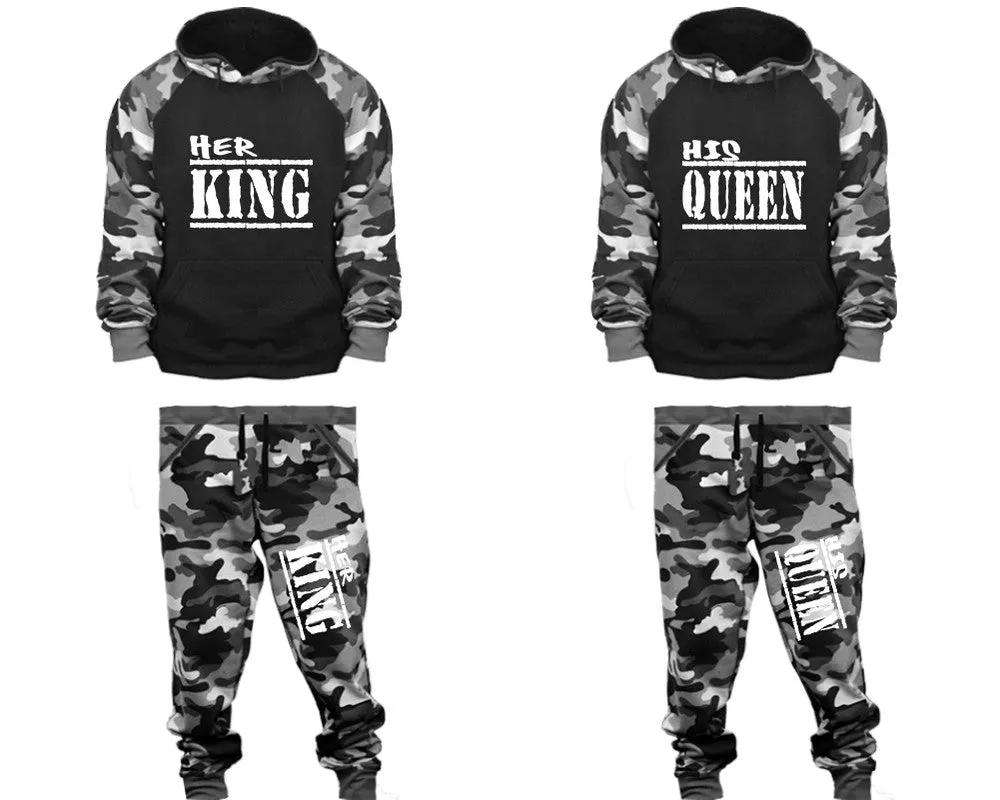 Her King His Queen Couple Matching Camo Hoodies and Camo Jogger Pants Sold Separately