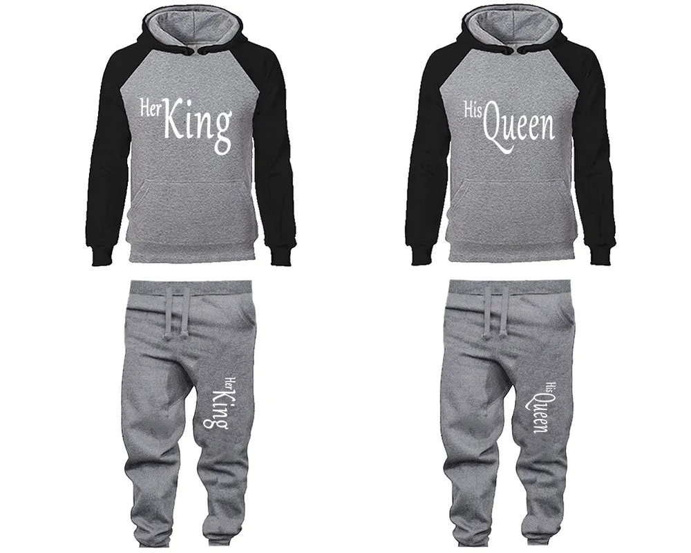 Her King His Queen Couple Matching Hoodies and Jogger Pants Top Bottom Matching Set