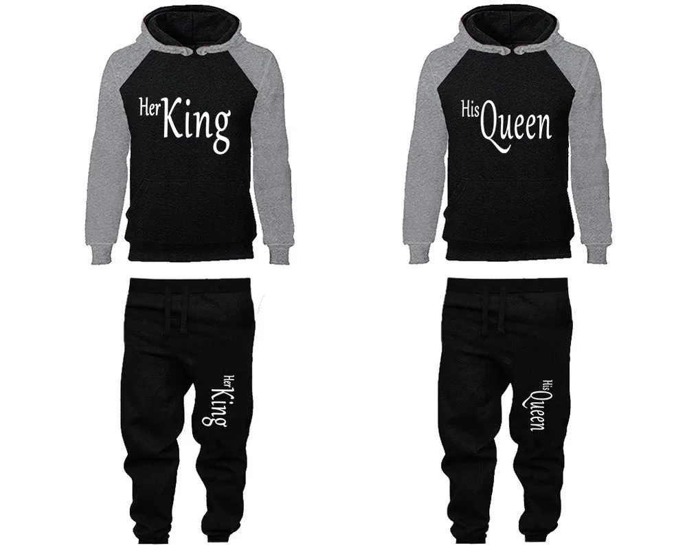 Her King His Queen Couple Matching Hoodies and Jogger Pants Top Bottom Matching Set