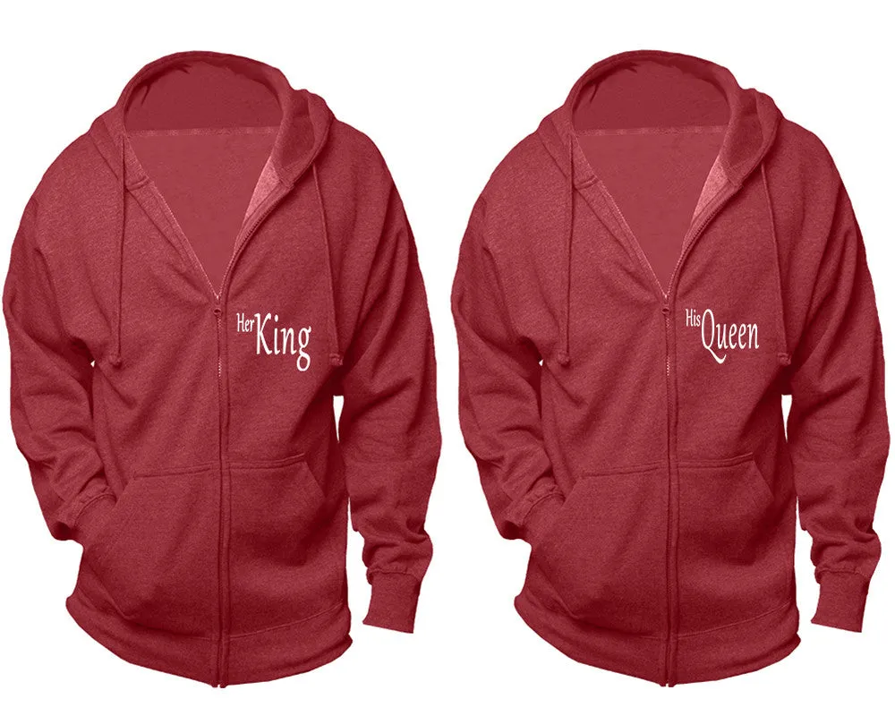 Her King His Queen Couple Matching Zip Up Hoodies