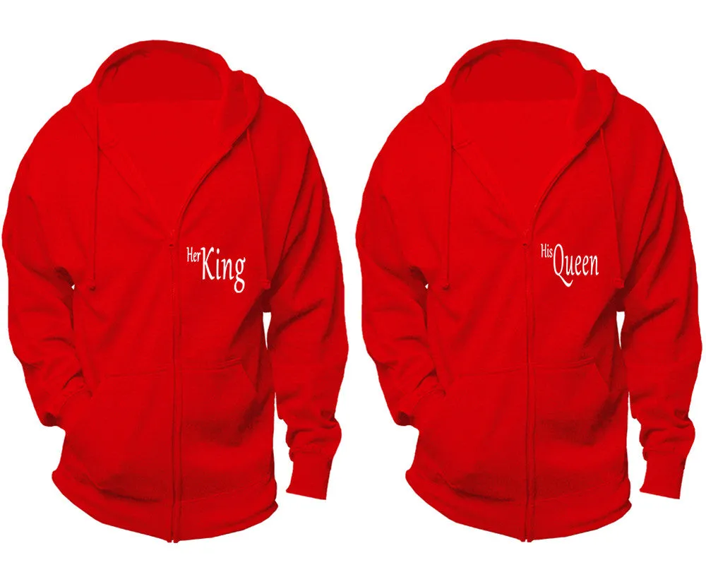 Her King His Queen Couple Matching Zip Up Hoodies