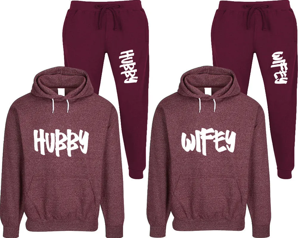 Hubby Wifey Couple Speckle Hoodies and Jogger Pants Matching Top&Bottom Sets