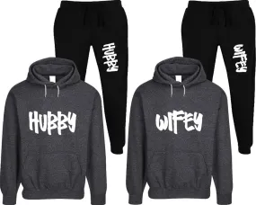 Hubby Wifey Couple Speckle Hoodies and Jogger Pants Matching Top&Bottom Sets