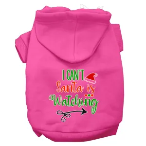 I Can't, Santa Is Watching Screen Print Dog Hoodie Bright Pink Xs