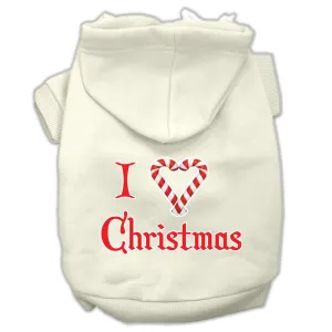 I Heart Christmas Screen Print Pet Hoodies Cream Size XXL (18)