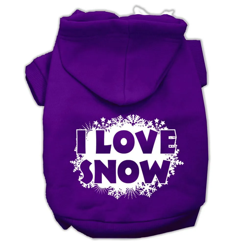 I Love Snow Screenprint Pet Hoodies Purple Size XL (16)