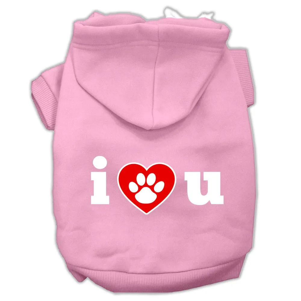 I Love U Screen Print Pet Hoodies Light Pink Size Lg (14)