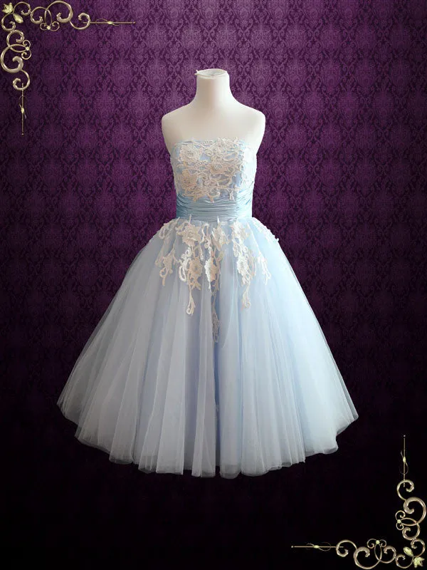 Ice Blue Retro Tea Length Ballerina Style Formal Dress KELSEY