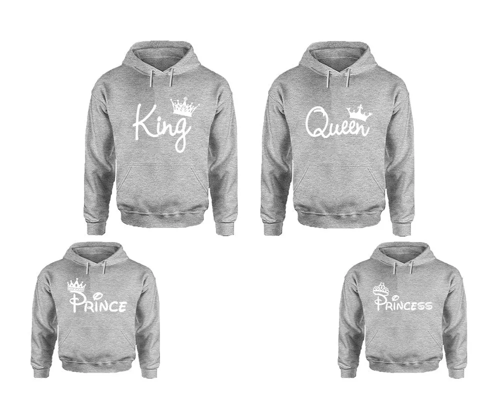 King and Queen Adult, Prince and Princess Youth Matching Pullover Hoodies