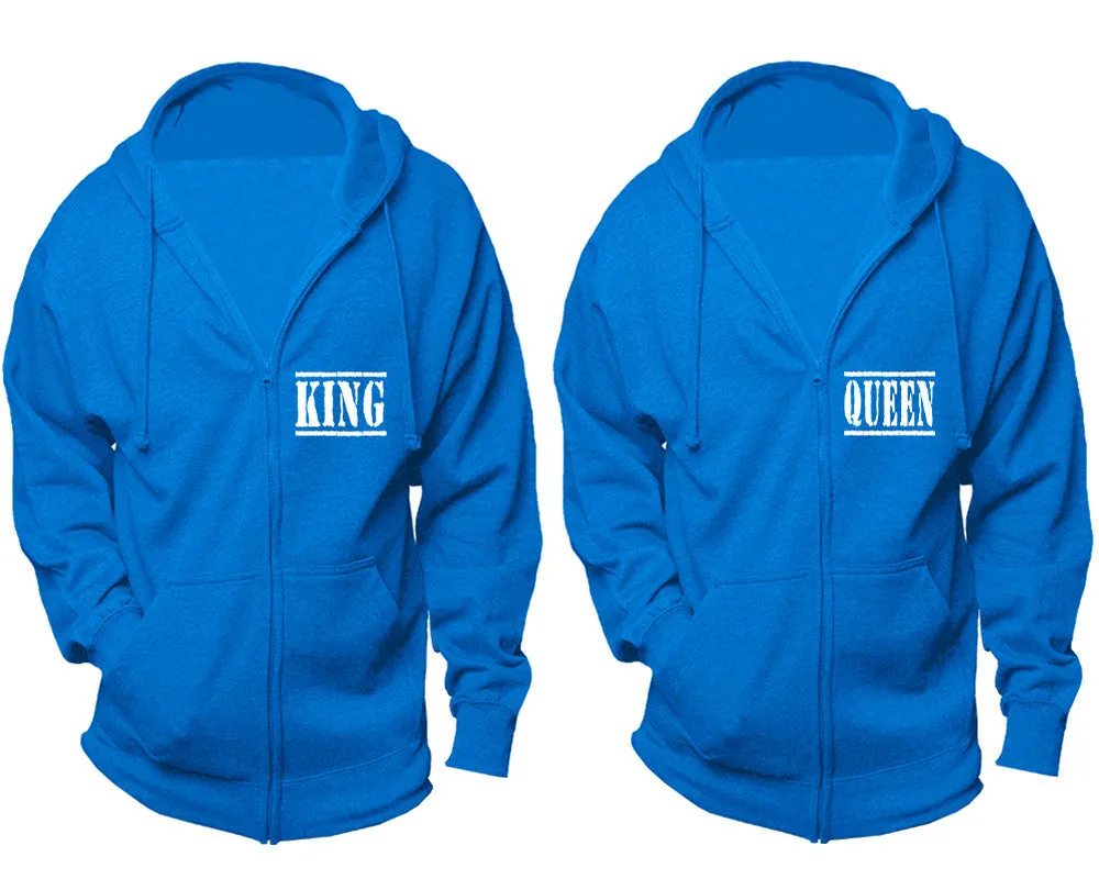 King Queen Couple Matching Zip Up Hoodies